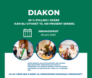 Annonse for ledig stilling som diakon i Skåre menighet